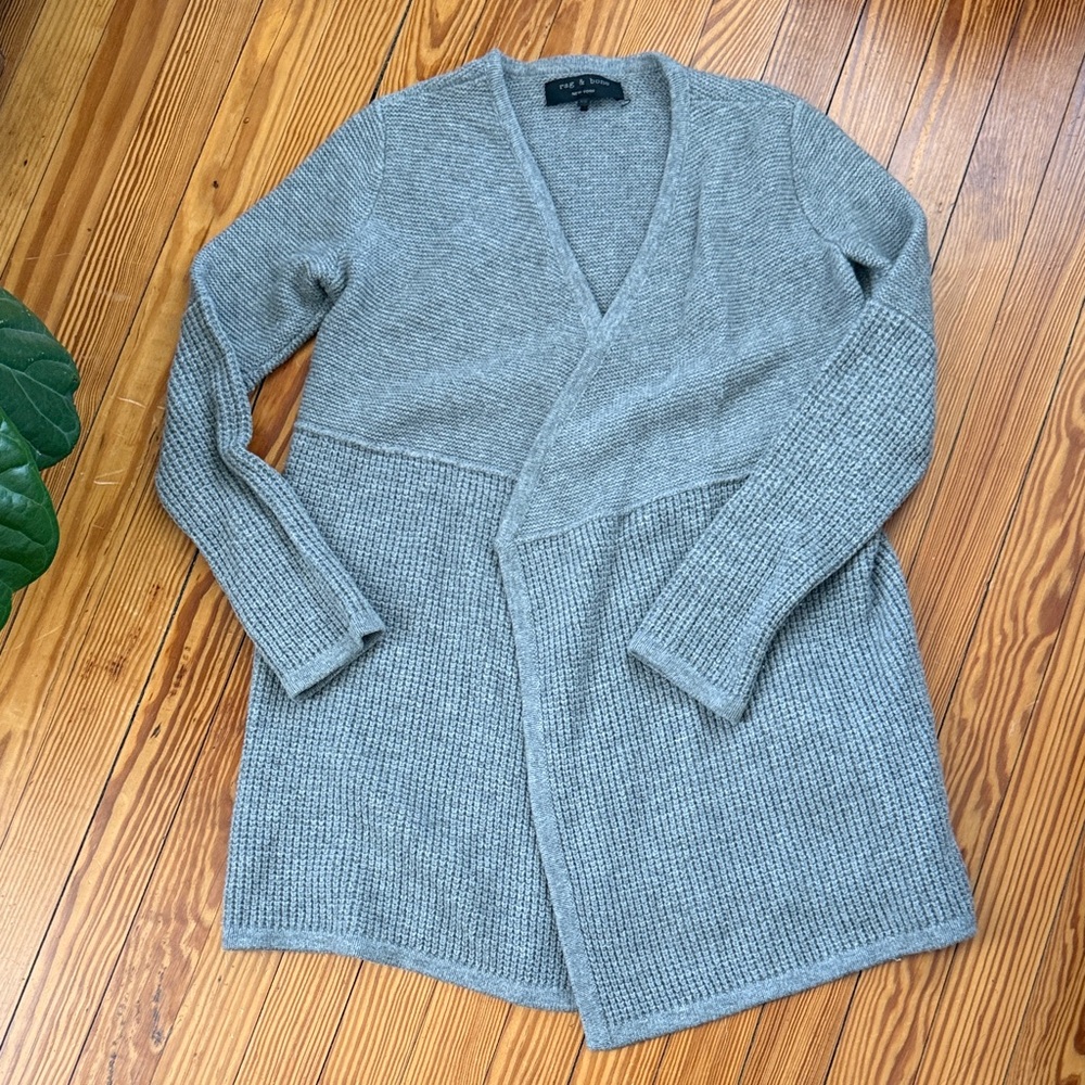 Rag & Bone gray wool open long cardigan, small